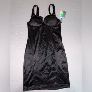 iris Black Satin Slip Dress with Built-In Cups